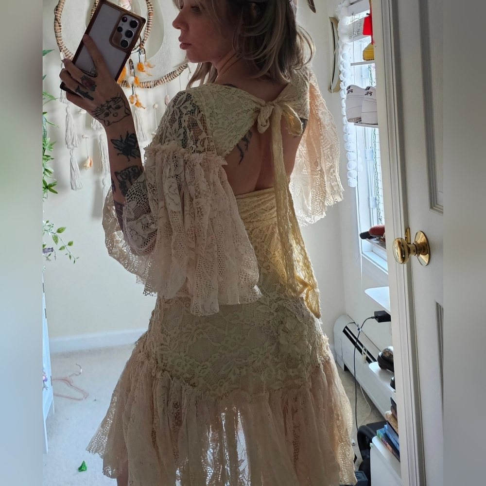 Handmade lace crochet bohemian size small dress